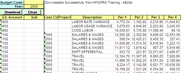 QAD GL Budget in Excel