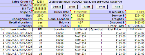 Excel template for rapid Sales Order entry